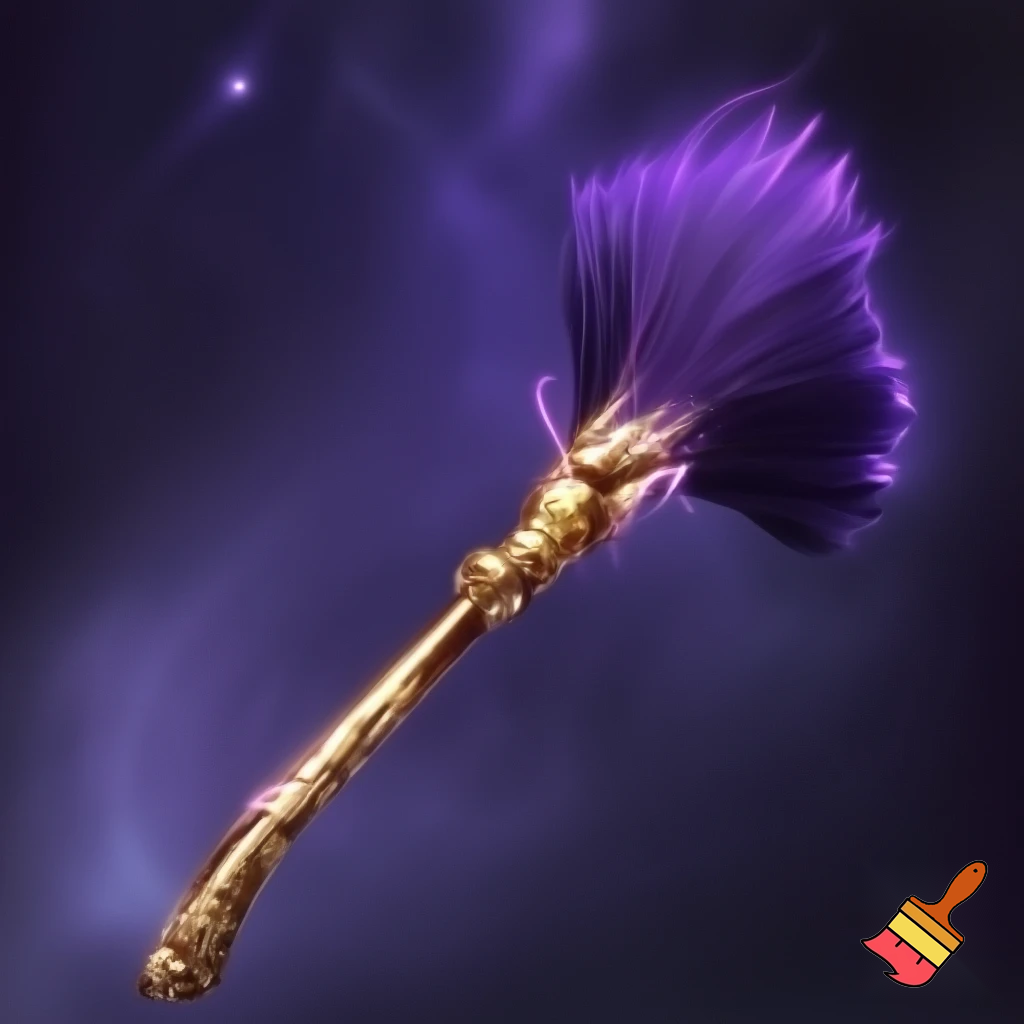 Broomstick, gold broomstick and purple