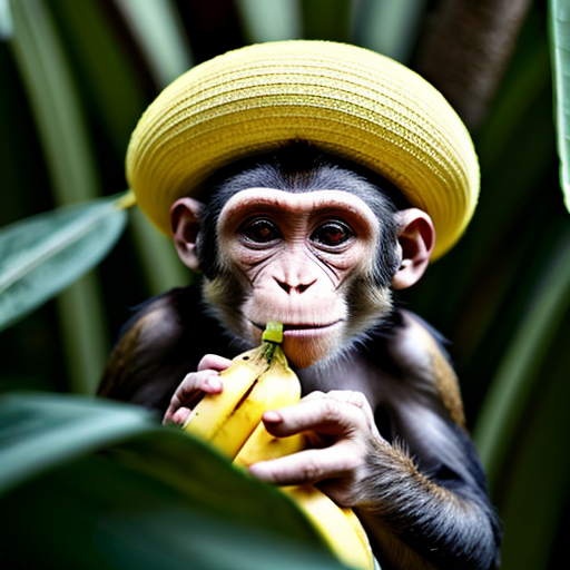 małpka z bananem i kapeluszem
