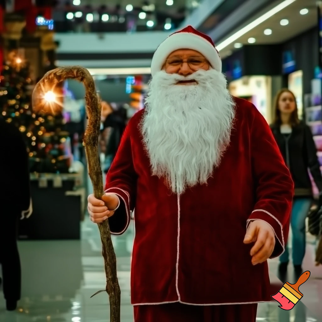 Santa Claus magic walking stick staff Russia shopping Centre