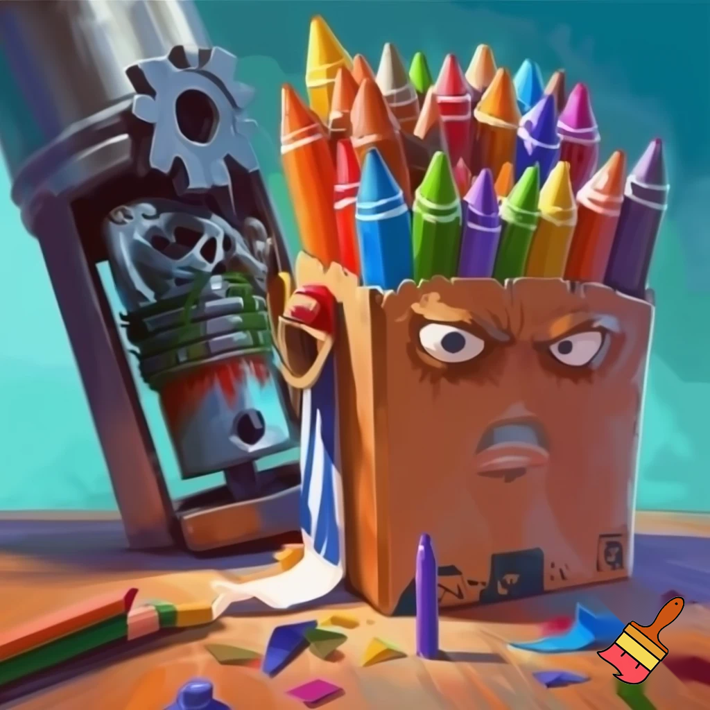 a giant box of crayons that are alive with a sharpener