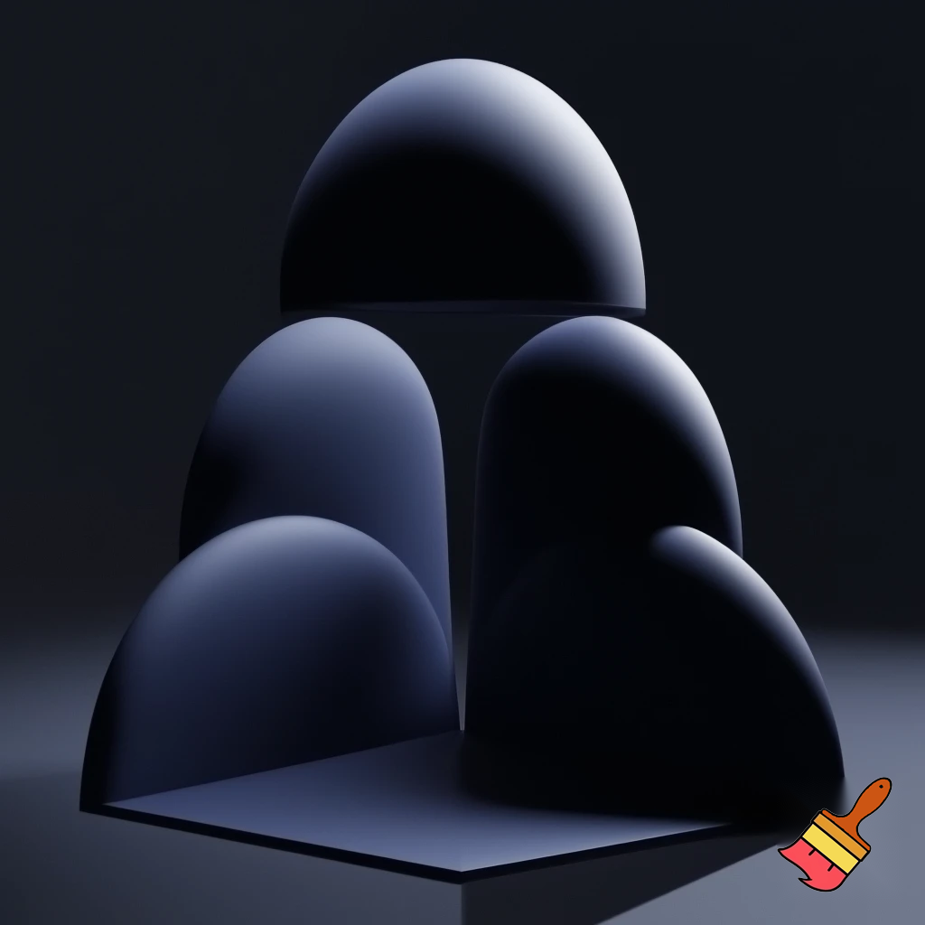 A three-dimensional shape with a flat, plane-like base and four distinct corners. From each edge of the base, a smooth, dome-like curvature gently rises and blends into a continuous, rounded form, dome-like appearance."