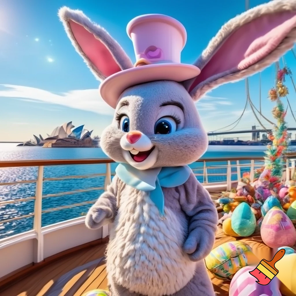Easter bunny mascot Disneyland costume with the top hat Australia Disney cruise ship