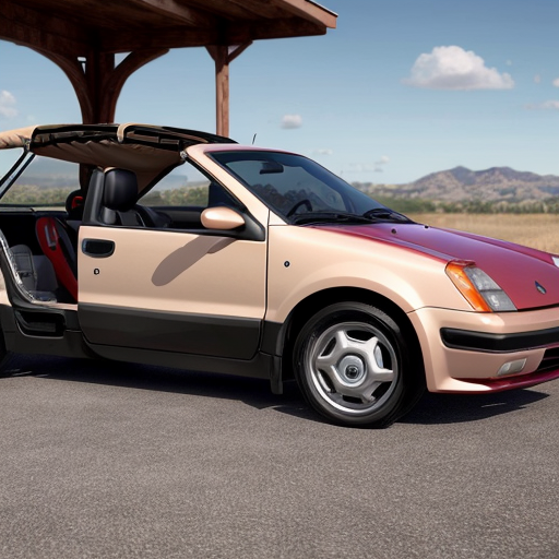 Blaidd from Elden Ring driving a Geo Metro convertible 