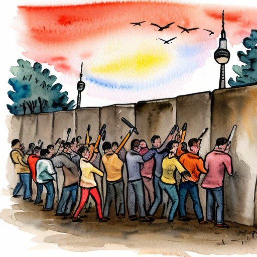 Comic featured , 9 november 1989 night , a few people have some flashlight , all of them had sledgehammers , the people slams sledgehammers to the Berlin wall , trying to break through it