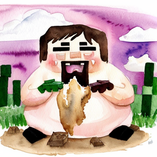 fat person eating a minecraft dirt block