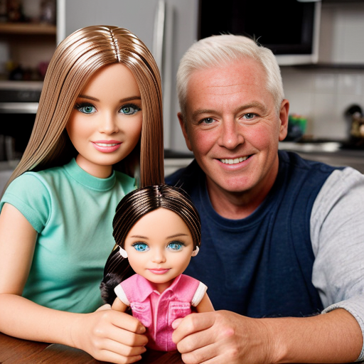 make barbie and ken kids and put them in a photo with there dad