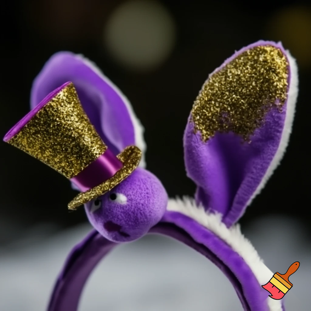 Easter bunny headband, top hat, purple and white with glitter gold purple glitter velvet and delicate top hat headband