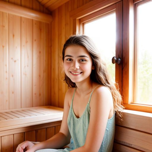 Young teen in ethereal pastel watercolor, capturing a youthful, hopeful spirit, with soft lighting and delicate brush strokes. bastu, sauna