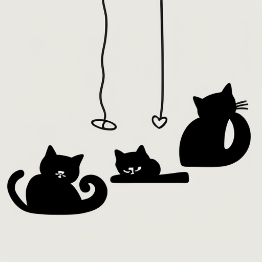 minimalist humorous line art of sleeping couple and cats, simple outline, stencil style
