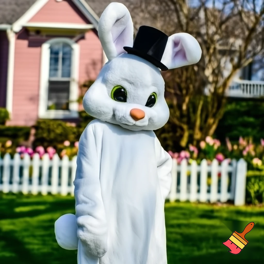 Easter bunny mascot costume top hat house