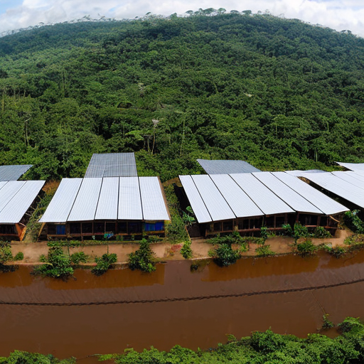 Amazon rain forest village with solor panls
