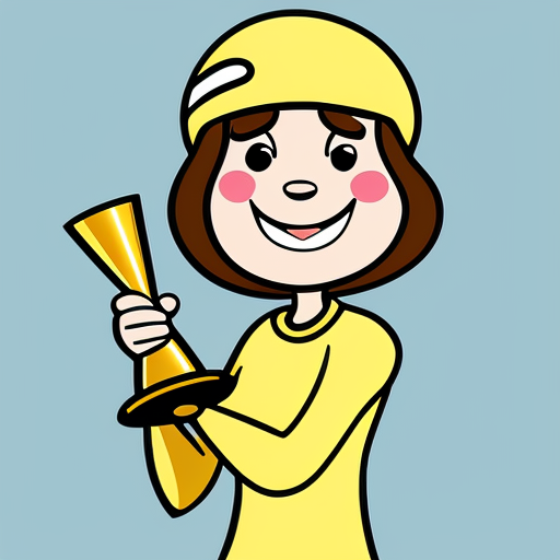 the emotion proud one person gold holding trophy cartoon style
