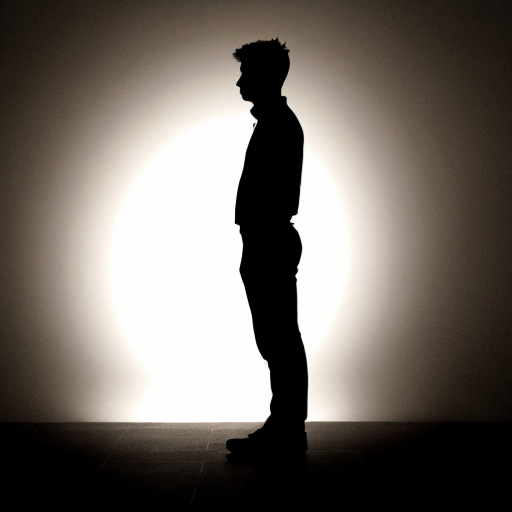 Male full body side angle silhouette black silhouette, sad 