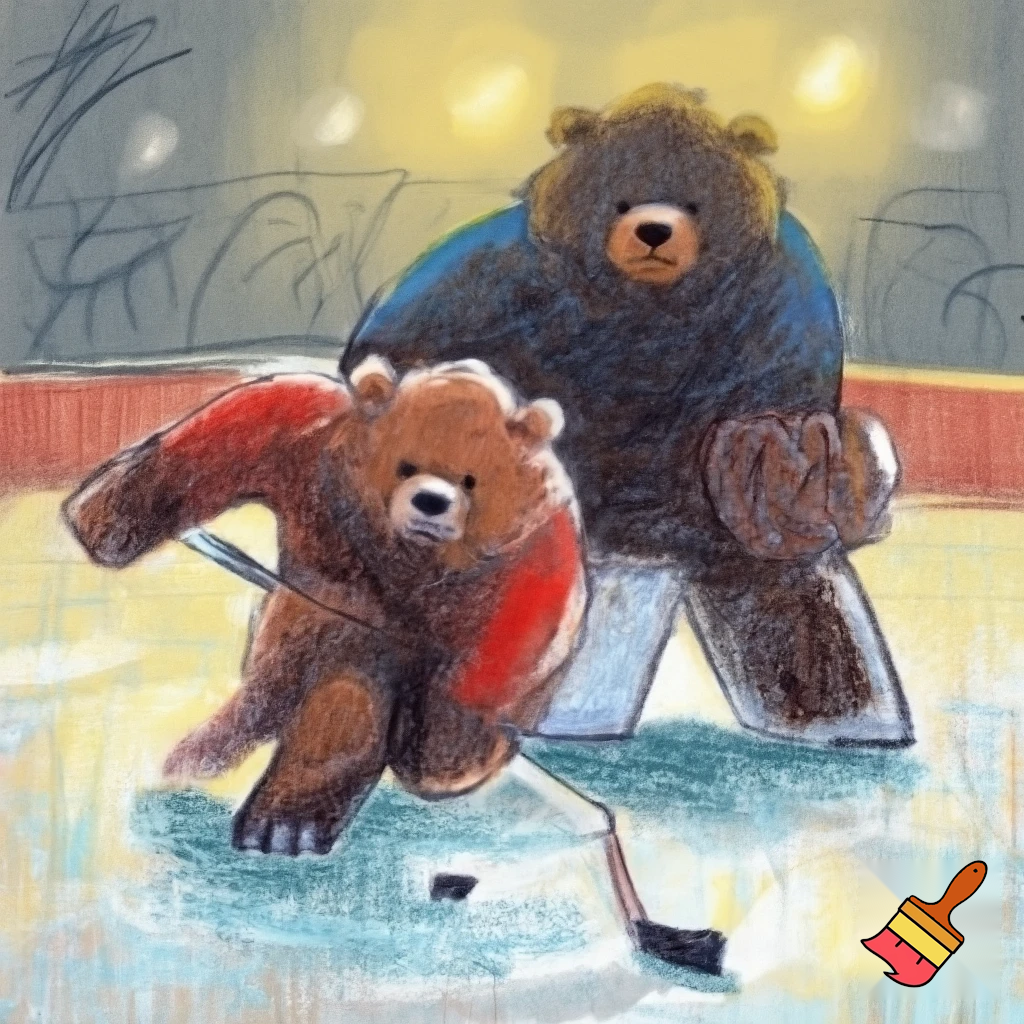 brown bears hockey players crayon drawing style