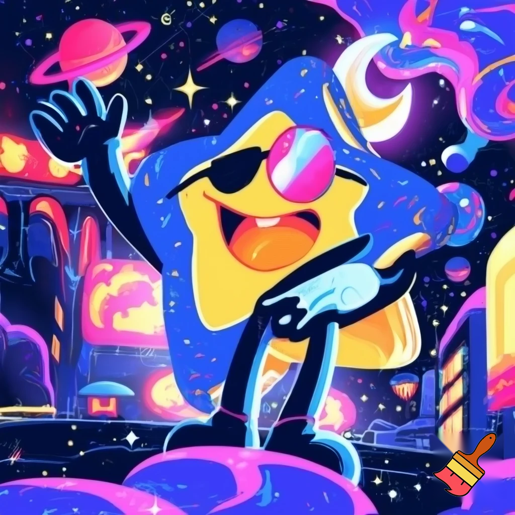 Star and the moon funky cartoon style 