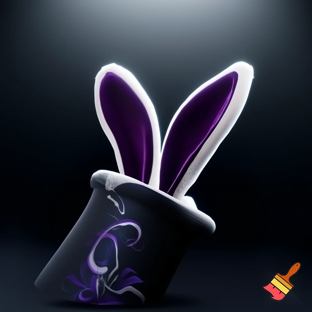 Black top hat with bunny ears velvet white and purple purple and white