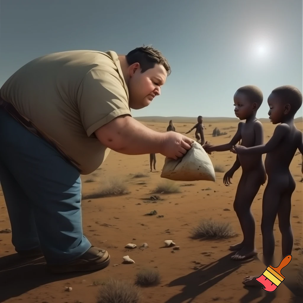 make peter griffin give away food in africa to kids but make them not cartoon