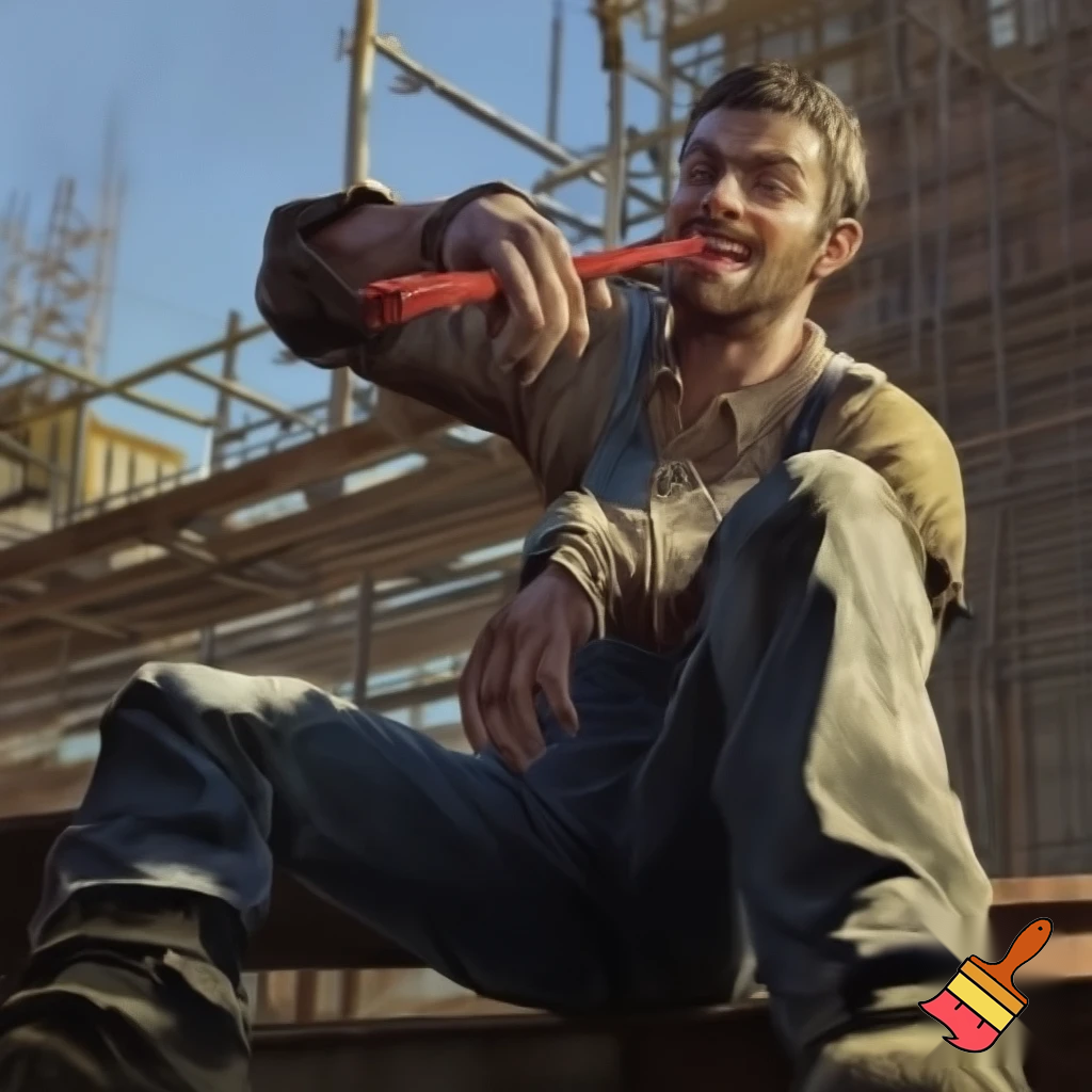 construction worker eating licorice
