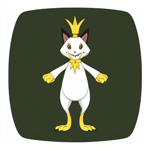 rubberhose bipedal, black, cat/weasel-like Dark/Ice-type Pokémon characterized by its sharp claws, golden yellow feathery crests, and a green forehead gem. Standing 3'07" tall, it features a red collar-like crown, two tail feathers, and green, almond-shaped eyes with dark lashes. pokemon big claws and big feet