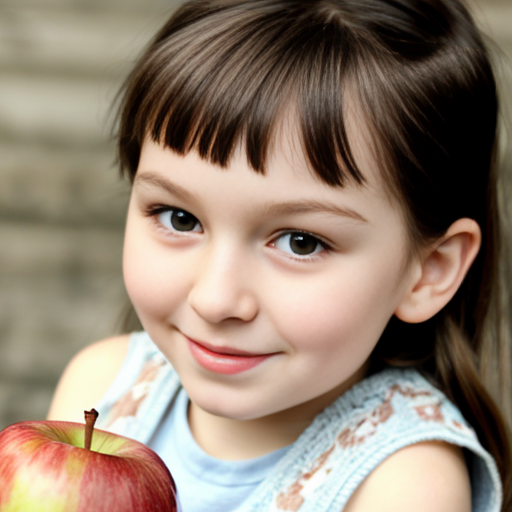 a little girl with a apple neeklace