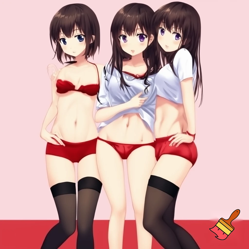 Anime girl 20 years old so cool and cute with red underwear clothes is dressing very short shirt and thigh high socks is standing in cool pose make is so anime and make