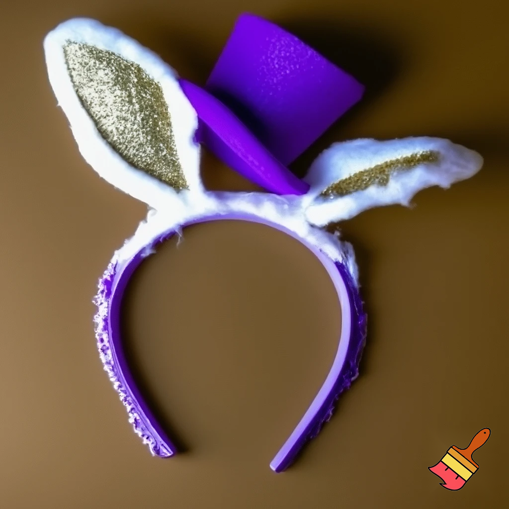 Easter bunny headband, top hat, purple and white with glitter gold purple glitter velvet and delicate top hat headband