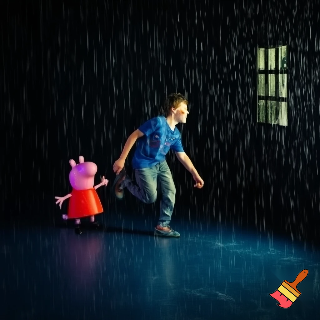 Dad run and peppa pig scary run rain room