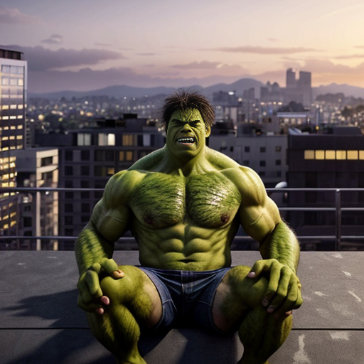 A giant green Hulk 🧟‍♂️ sitting on a rooftop at sunset with his girlfriend, soft golden sky, city lights glowing below, Hulk looking gentle and deeply in love, holding her hand carefully with his massive green fingers, emotional romantic atmosphere, cinematic lighting, ultra realistic, detailed expressions, 4k, dramatic sky