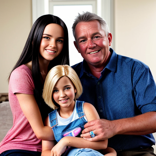 make a family photo of 3 with a 3 year old barbie and a 15 year old ken with there dad let me hug ken