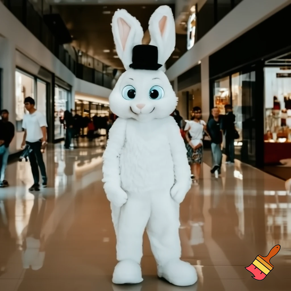 Easter bunny mascot costume top hat shopping Centre