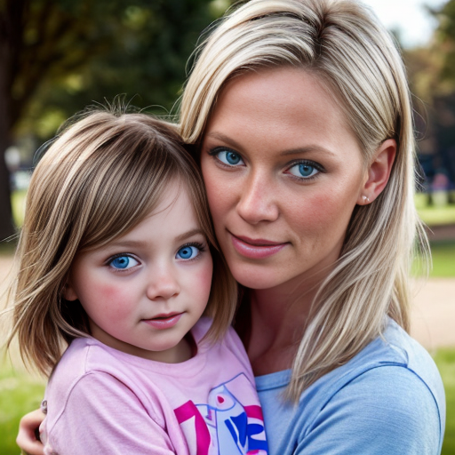 a 27 year old with dirty blonde hair and blue eyes with a daughter that is 2  years old with blonde hair and blue eyes in pink at a park 
