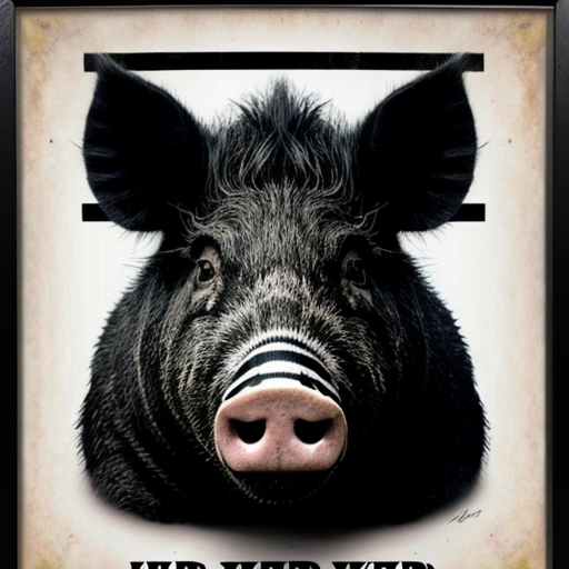 create a sinister looking wanted poster with a wild pig wearing black and white stripes
