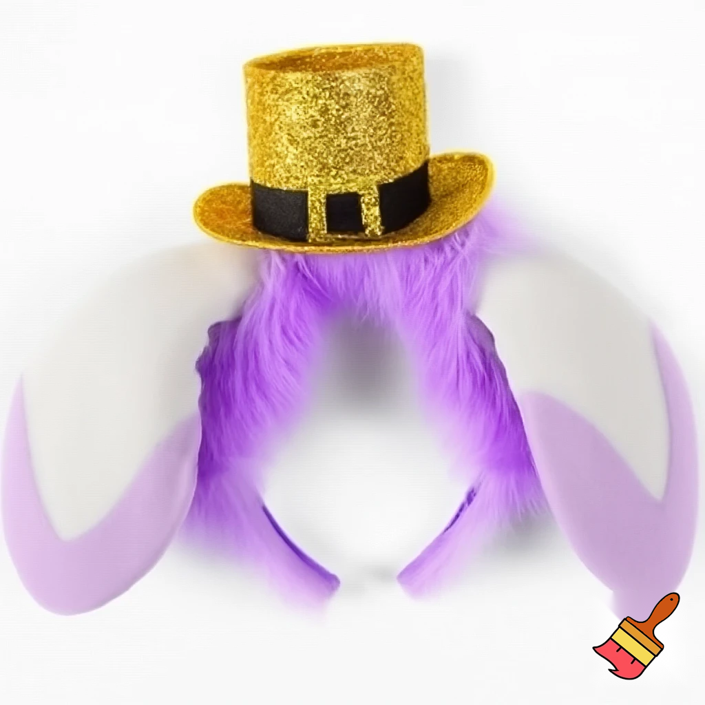 Easter bunny top hat headband, purple, purple and white with gold top hat top hat headband