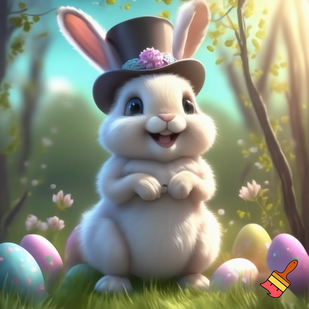 Easter bunny mascot with the top hat costume🏬🌟