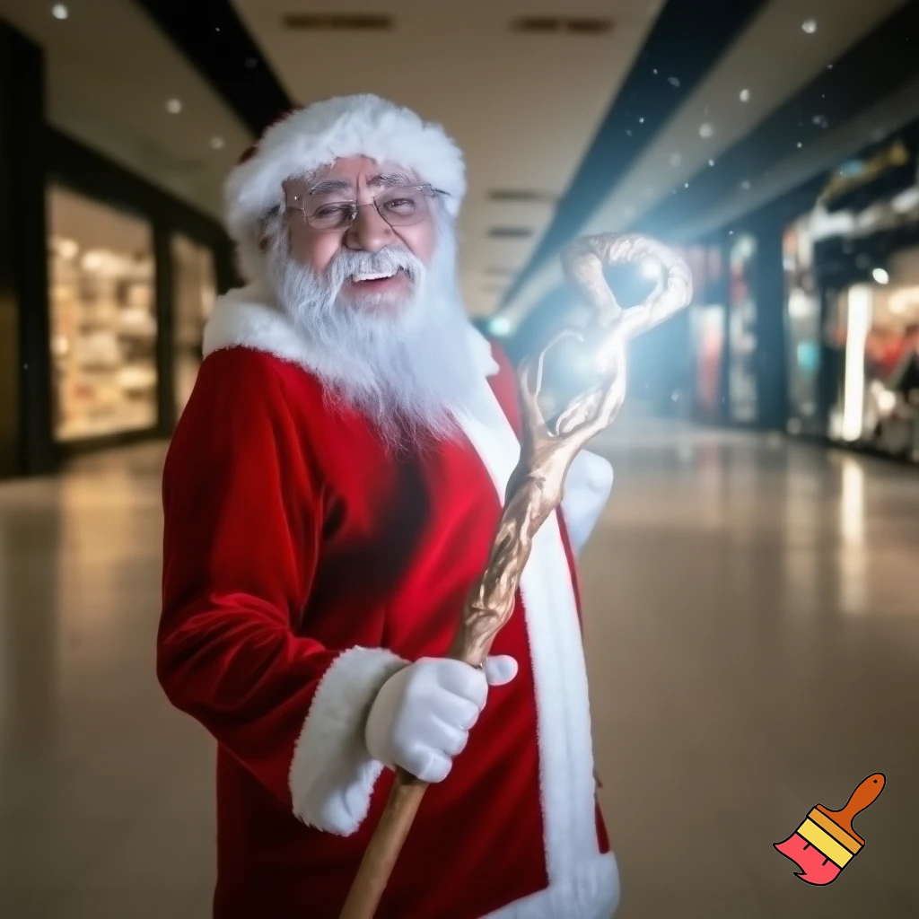 Santa Claus magic walking stick staff Russia shopping Centre Australia shopping immune in a star