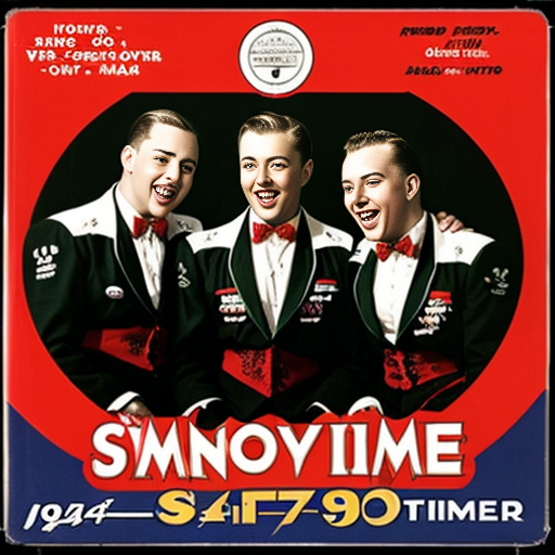 A CD cover with a 1940s style image of swing time singers.