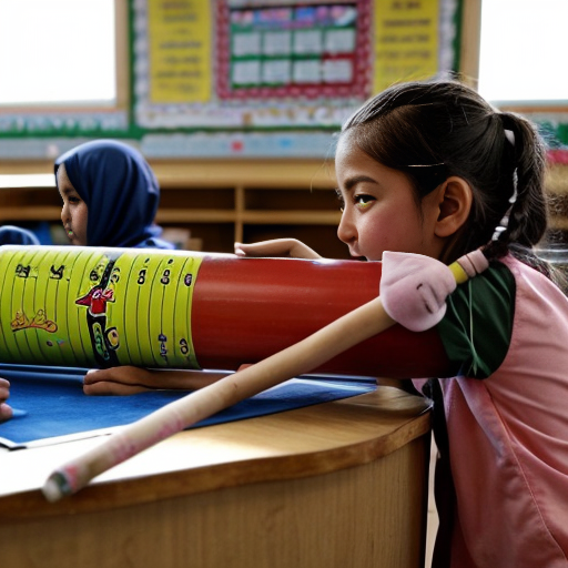 iranian elementary school girls holding a 6 foot long missile 