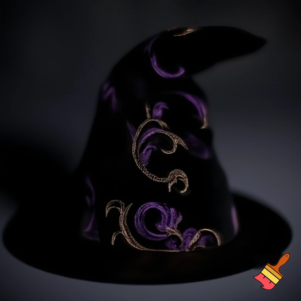  Black witches hat velvet special delicate purple and gold dark black
