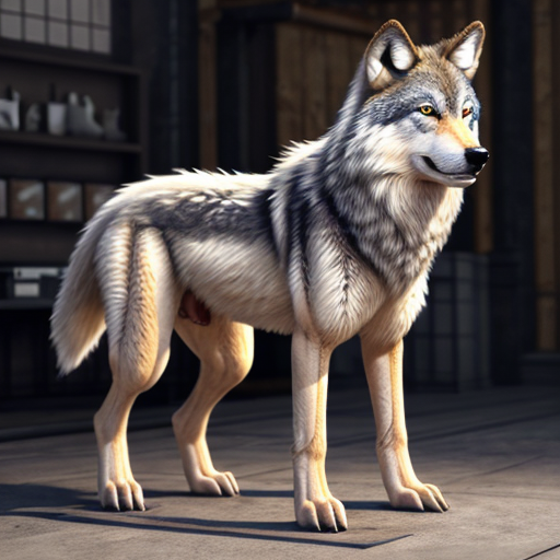 Wolf on four legs with cute cloths female