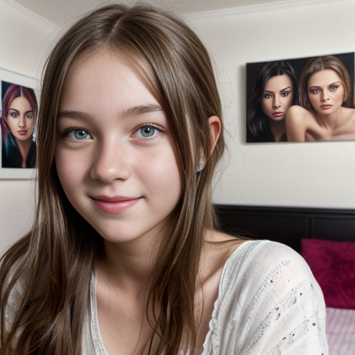cute girl, realistic, at her room