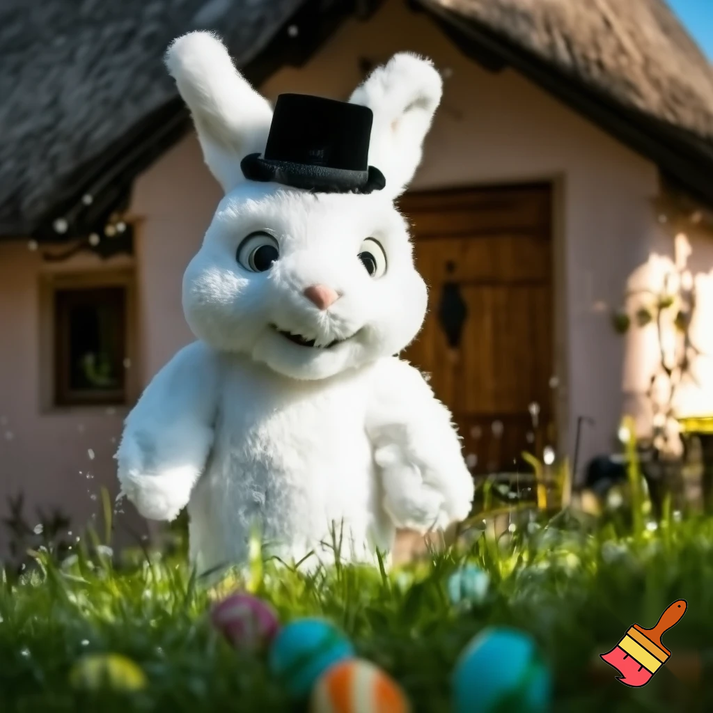 Easter bunny mascot costume top hat house