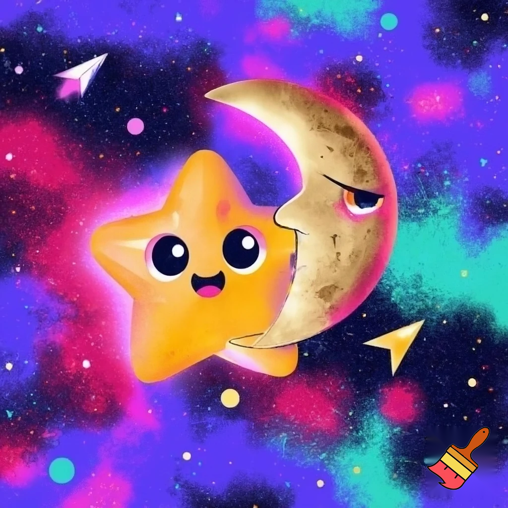 Star and a moon cartoon funky style