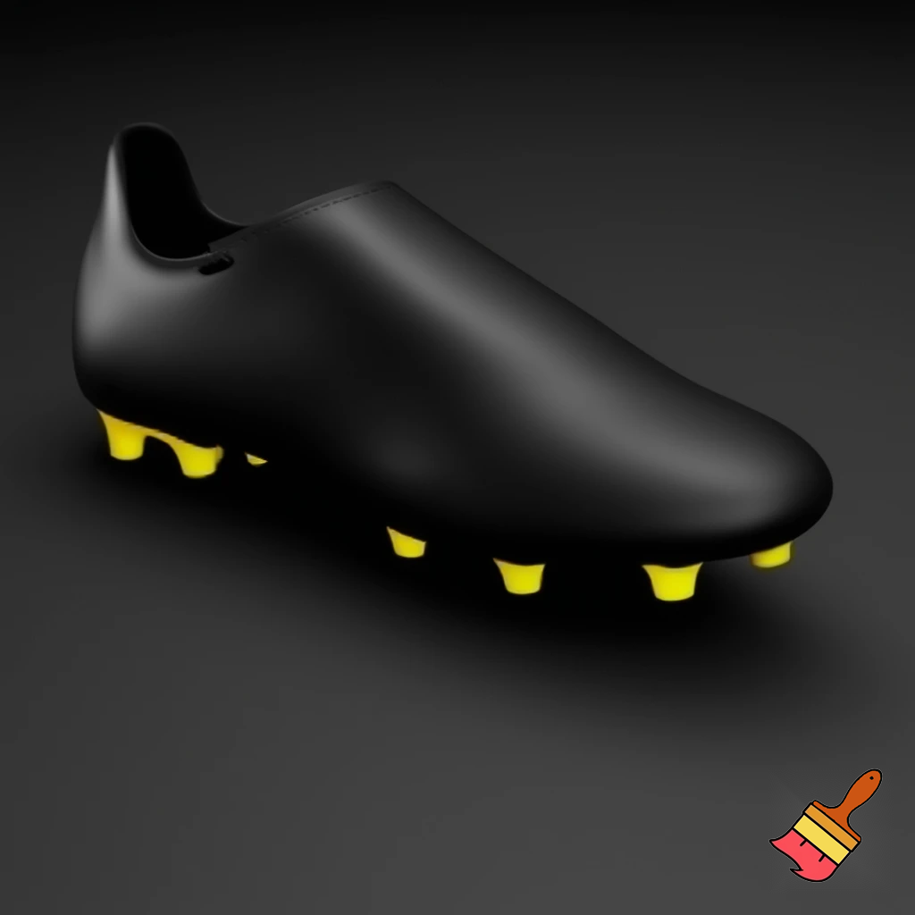 a plain black soccer boot with yellow studs
