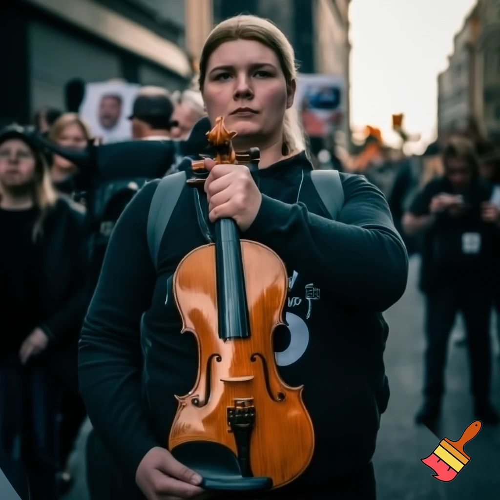 activist protesting violins
