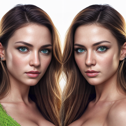 Create photorealistic beautiful identical octuplet woman. These woman should be attractive, have long blond hair, white skin, green eyes, and large boobs.