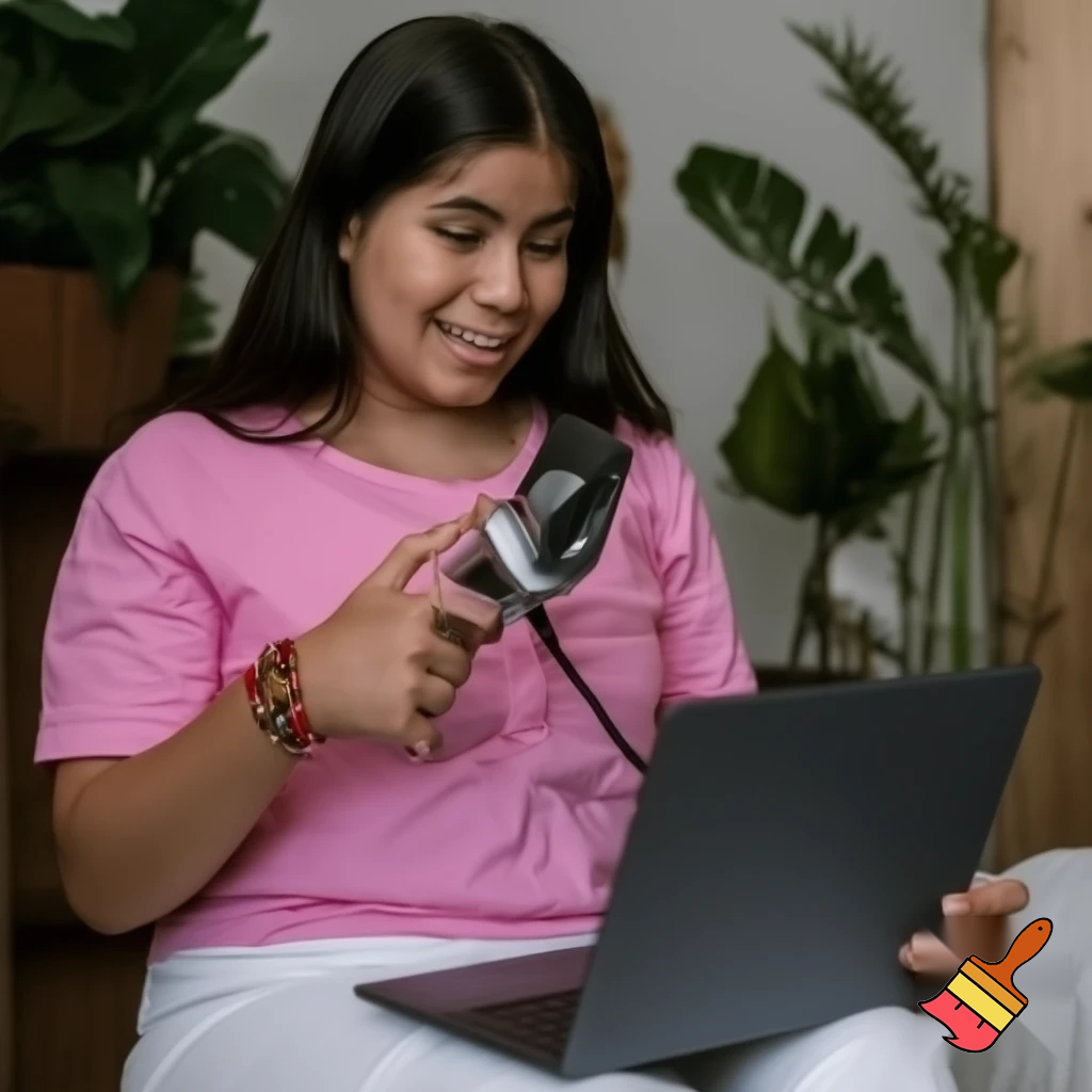 My nerdy Latina--sister in pink shirt and white skirt--lets me watch her on video chat. She sees my rock hard member and knows it is because of her.