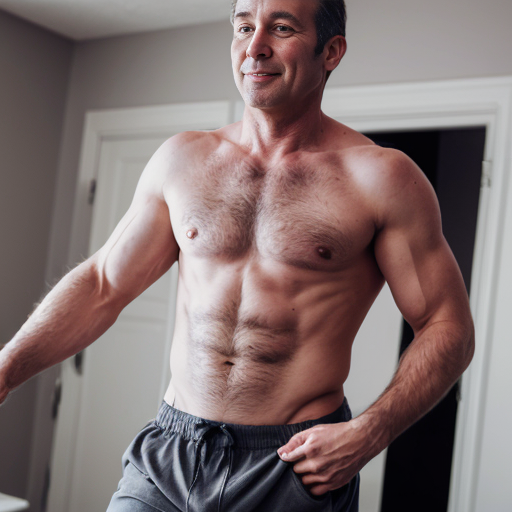 generate a Human dad Taking His shirt off and pants off