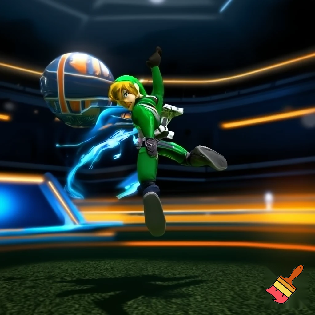make a image of link from zelda and Rocket League merging with cool efects 