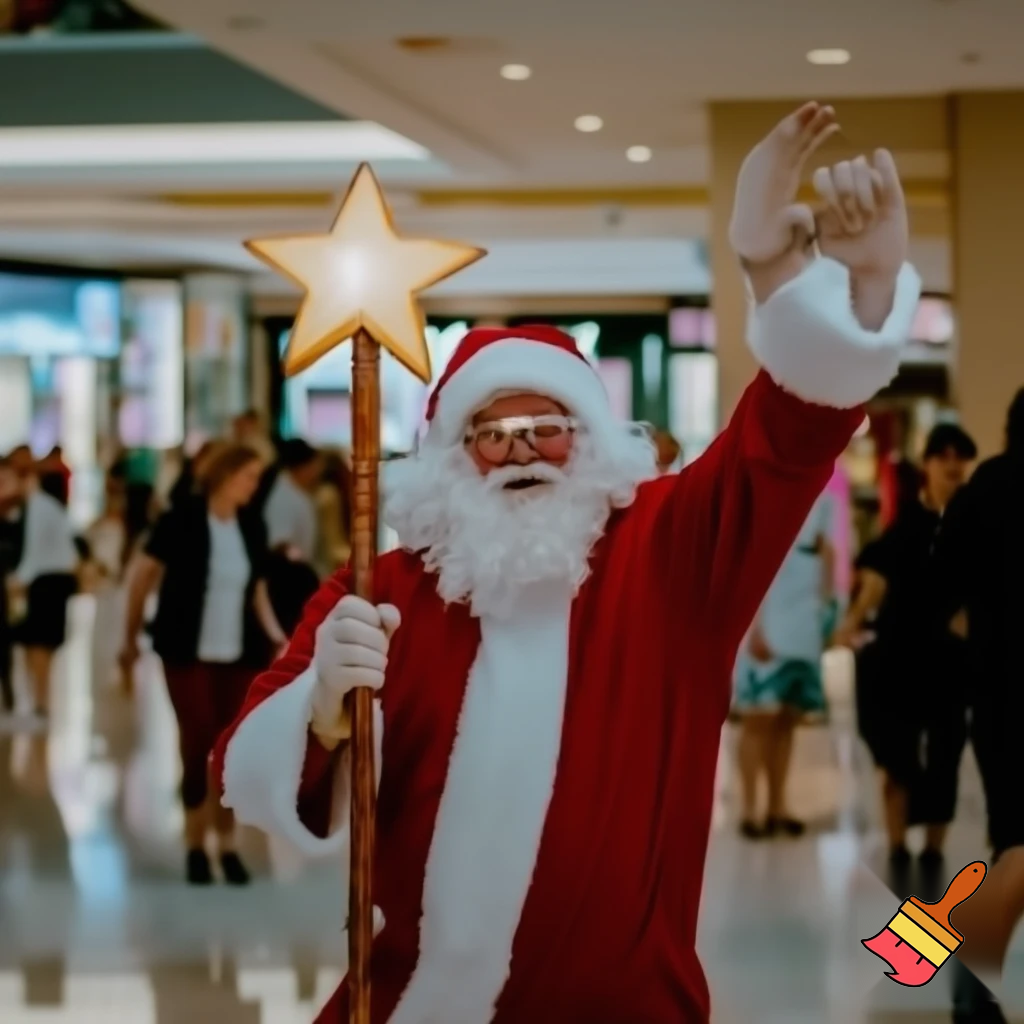 Santa Claus dancing shopping Centre walking Australian magic walking stick walking stick star