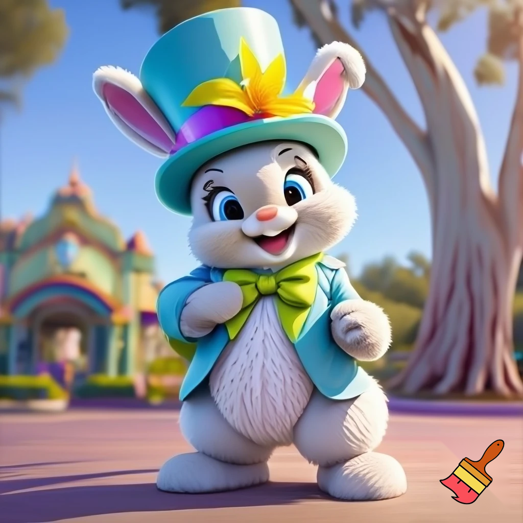 Easter bunny mascot Disneyland costume with the top hat Australia